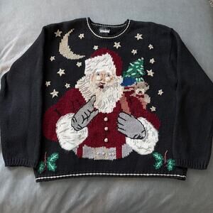 Vintage Designers Originals Santa Sweater L 3D  Ramie Cotton Christmas Cozycore